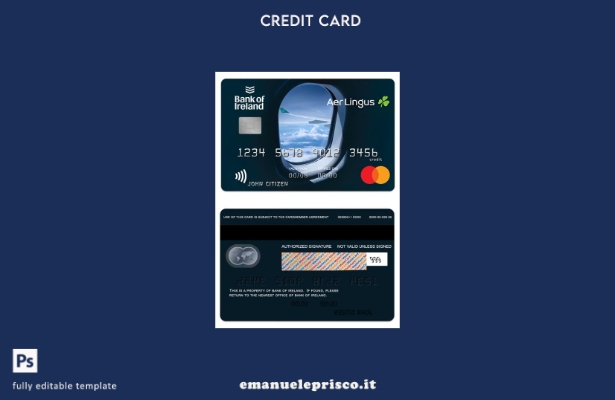 modello di carta master per credito aereo Ireland Bank of Ireland in stile verif